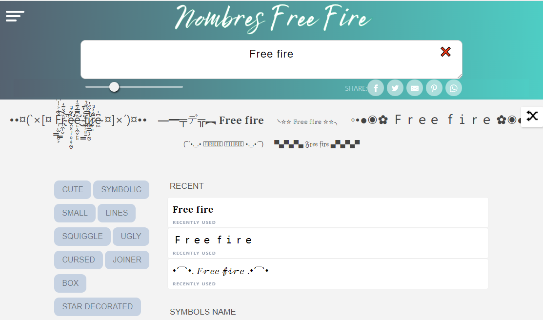 Emoticon Nombres para free fire